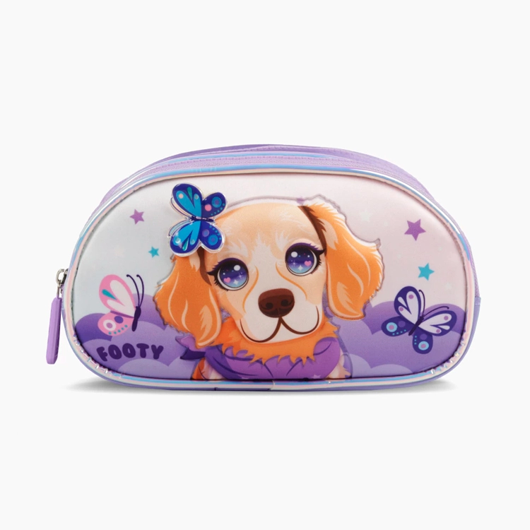 Cartuchera Escolar Footy 2026 Doggie Love Lila con 2 cierres Art.F264020